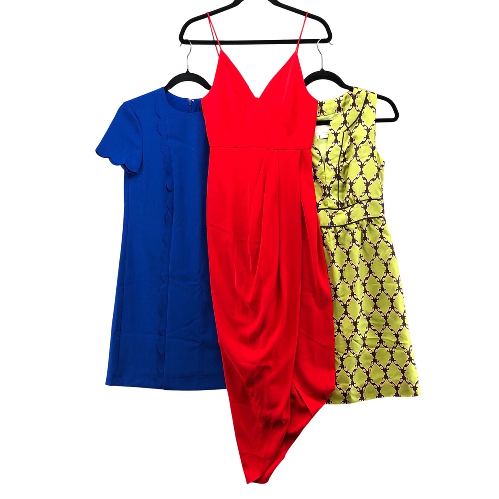 Shona Joy Luxe Draped Cocktail Dress Womens 6 Red Midi Asymmetrical Wrap V-Neck - Picture 1 of 8